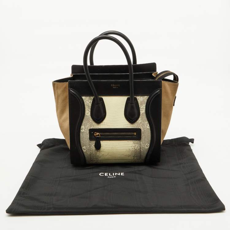 Pre Owned Celine Tri Color Lizard Leather and Suede Micro Luggage Tote
