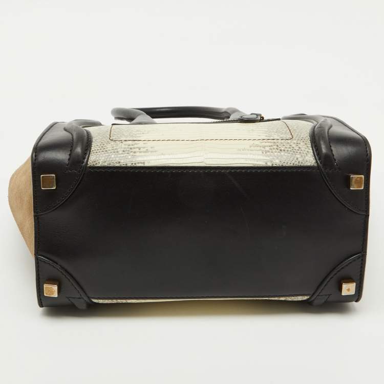 Pre Owned Celine Tri Color Lizard Leather and Suede Micro Luggage Tote