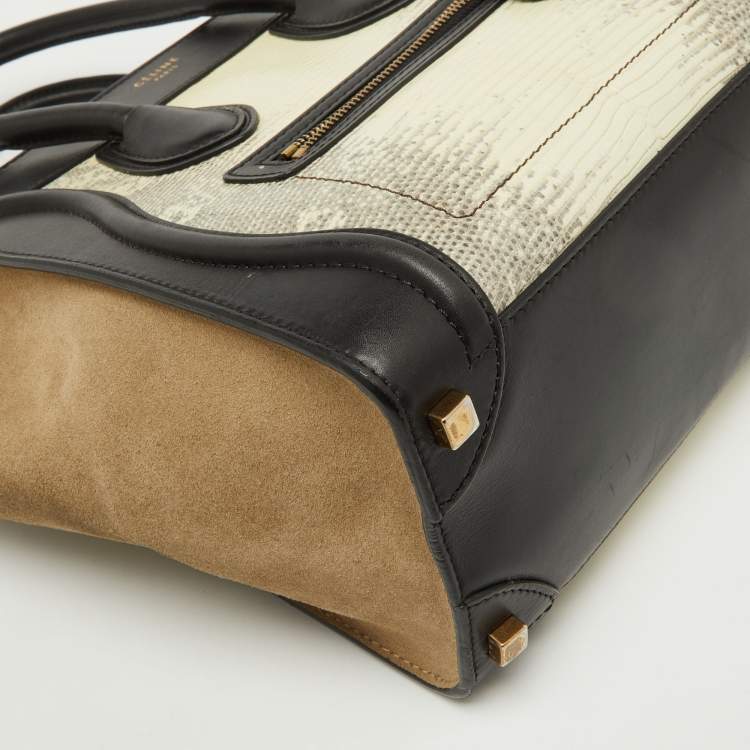 Pre Owned Celine Tri Color Lizard Leather and Suede Micro Luggage Tote
