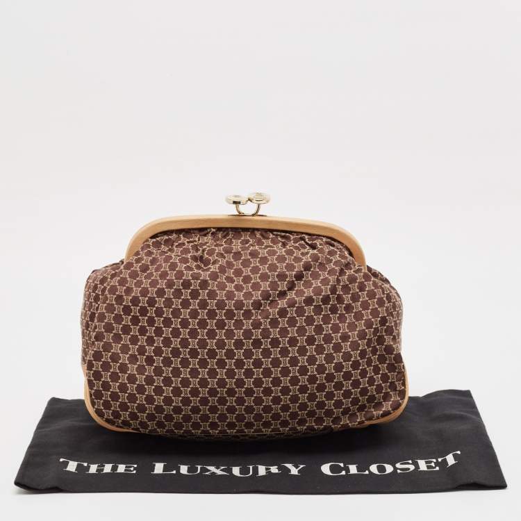 Pre Owned حقيبة كلتش سيلين إطار قماش ماكادام بني داكن/بيج