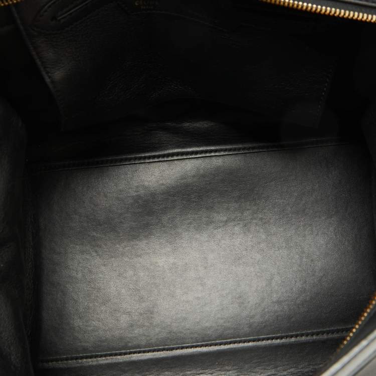 Pre Owned Celine Black Croc Embossed Leather and Suede Medium Trapeze Top Handle Bag