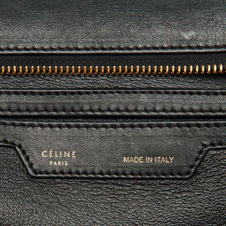 Pre Owned Celine Black Croc Embossed Leather and Suede Medium Trapeze Top Handle Bag