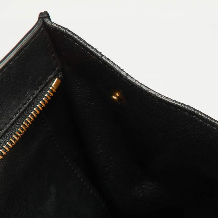 Pre Owned Celine Black Croc Embossed Leather and Suede Medium Trapeze Top Handle Bag