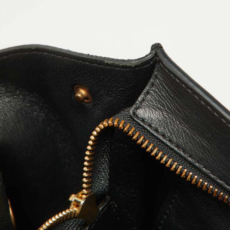 Pre Owned Celine Black Croc Embossed Leather and Suede Medium Trapeze Top Handle Bag