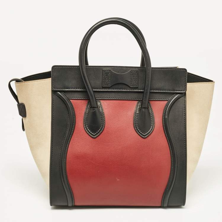 Pre Owned Celine Tricolor Leather and Suede Mini Luggage Tote