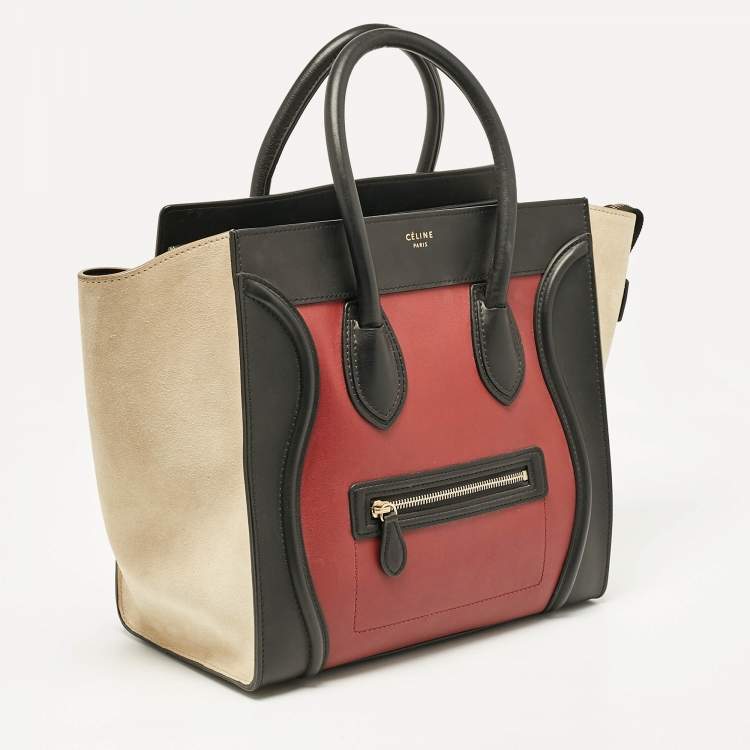 Pre Owned Celine Tricolor Leather and Suede Mini Luggage Tote