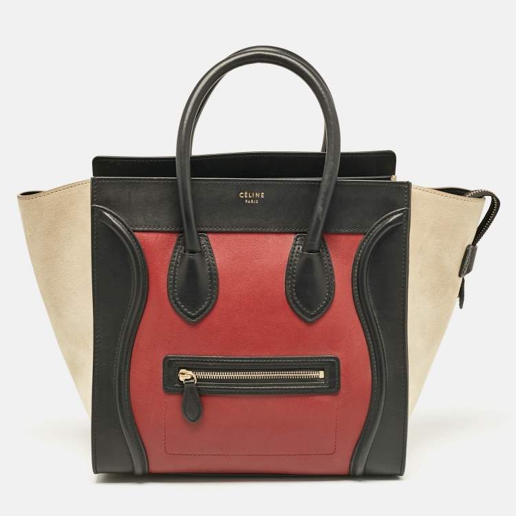 Pre Owned Celine Tricolor Leather and Suede Mini Luggage Tote