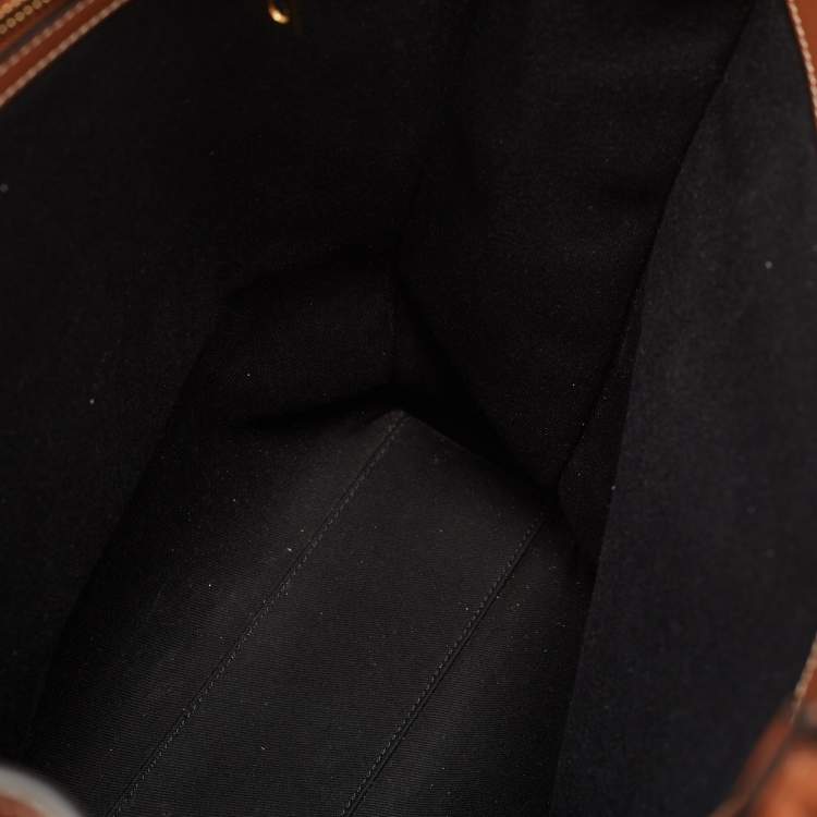 Pre Owned Celine Grey/Brown Wool and Leather Large Vertical Cabas Tote