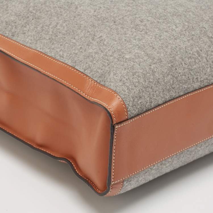 Pre Owned Celine Grey/Brown Wool and Leather Large Vertical Cabas Tote