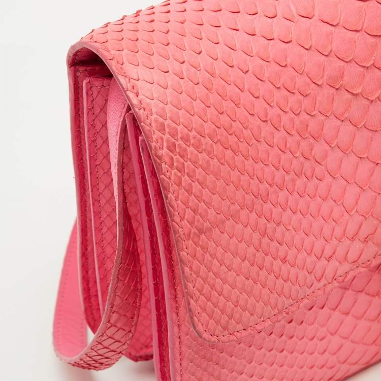 Pre Owned Celine Neon Pink Python Classic Box Flap Crossbody Bag