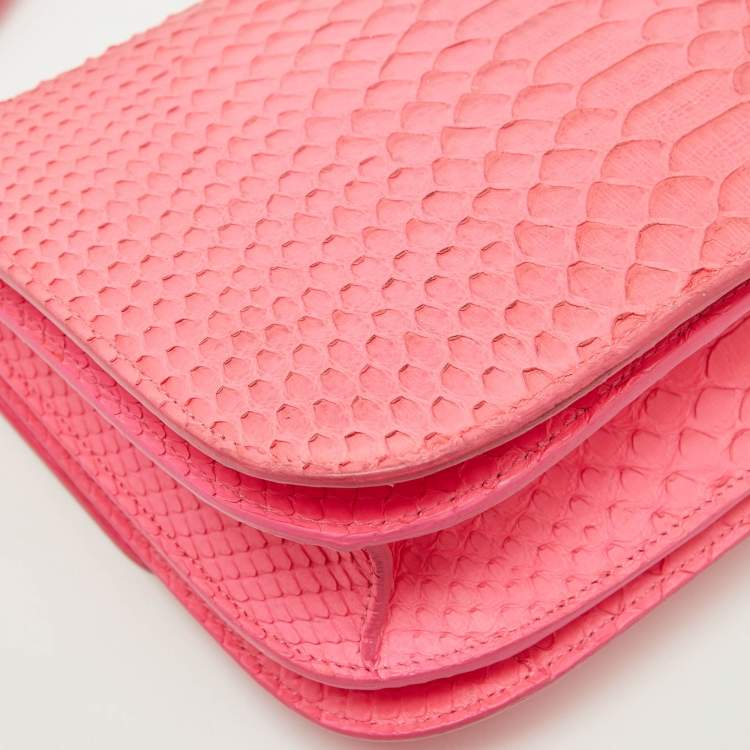 Pre Owned Celine Neon Pink Python Classic Box Flap Crossbody Bag