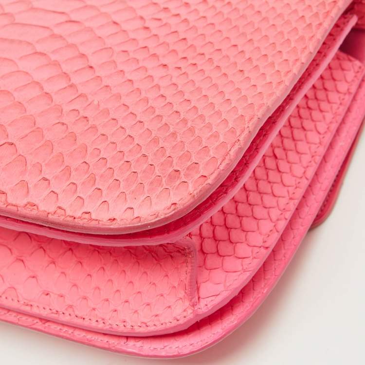 Pre Owned Celine Neon Pink Python Classic Box Flap Crossbody Bag