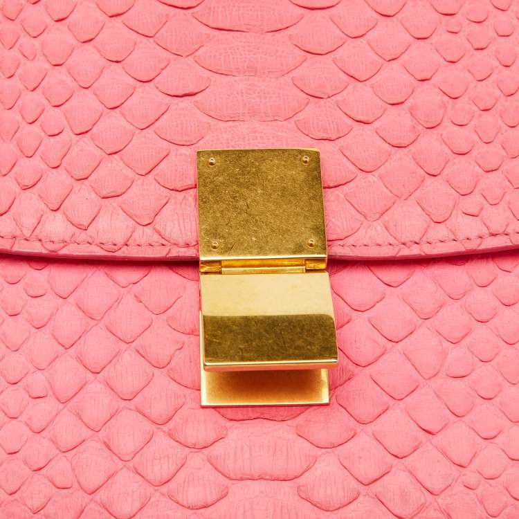 Pre Owned Celine Neon Pink Python Classic Box Flap Crossbody Bag