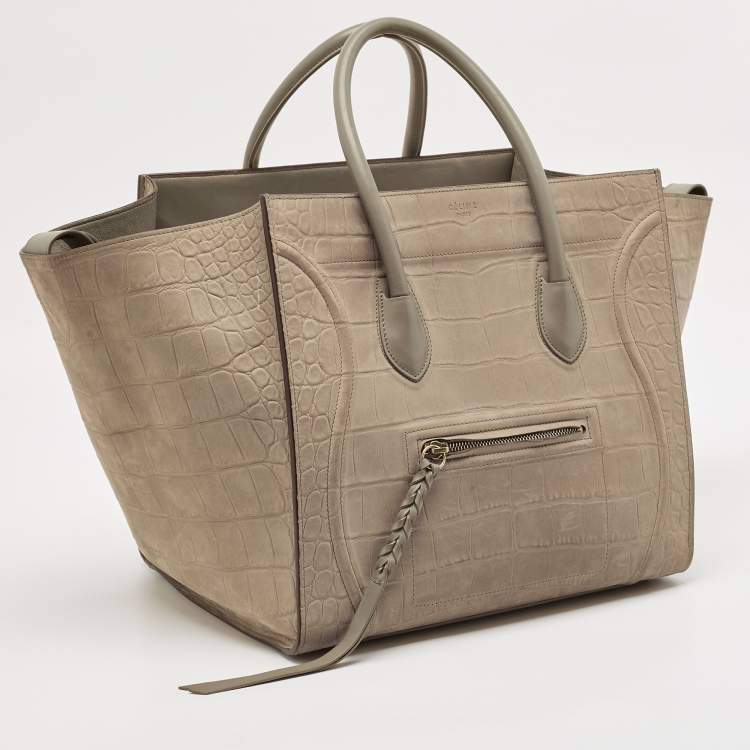 مملوكة مسبقًا Celine Beige Croc Embossed Nubuck Leather Medium Phantom Luggage Tote