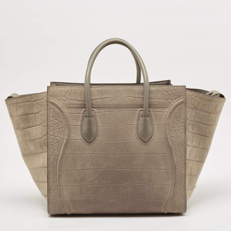 مملوكة مسبقًا Celine Beige Croc Embossed Nubuck Leather Medium Phantom Luggage Tote
