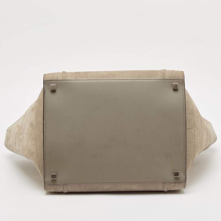 مملوكة مسبقًا Celine Beige Croc Embossed Nubuck Leather Medium Phantom Luggage Tote