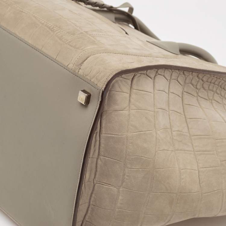 مملوكة مسبقًا Celine Beige Croc Embossed Nubuck Leather Medium Phantom Luggage Tote