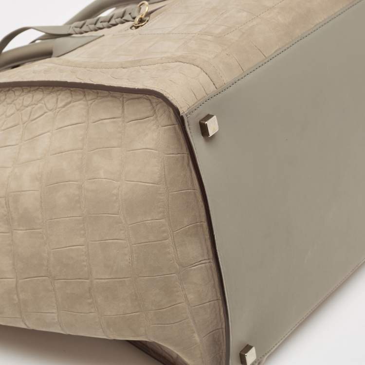 مملوكة مسبقًا Celine Beige Croc Embossed Nubuck Leather Medium Phantom Luggage Tote
