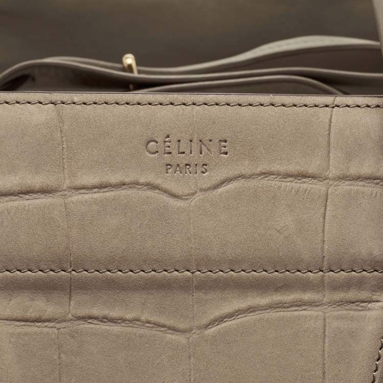 مملوكة مسبقًا Celine Beige Croc Embossed Nubuck Leather Medium Phantom Luggage Tote