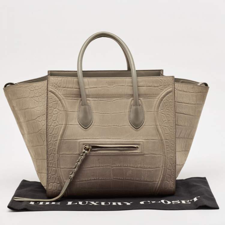 مملوكة مسبقًا Celine Beige Croc Embossed Nubuck Leather Medium Phantom Luggage Tote
