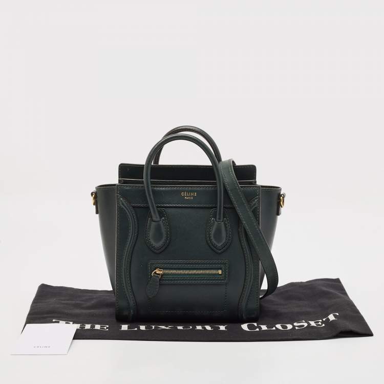 Pre Owned Celine Dark Green Leather Nano Luggage Tote
