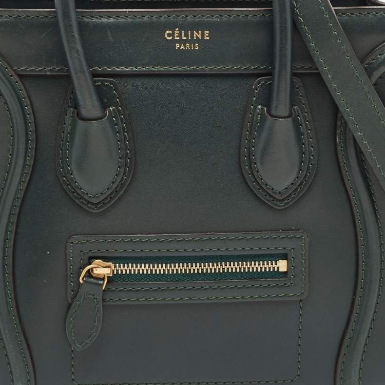 Pre Owned Celine Dark Green Leather Nano Luggage Tote
