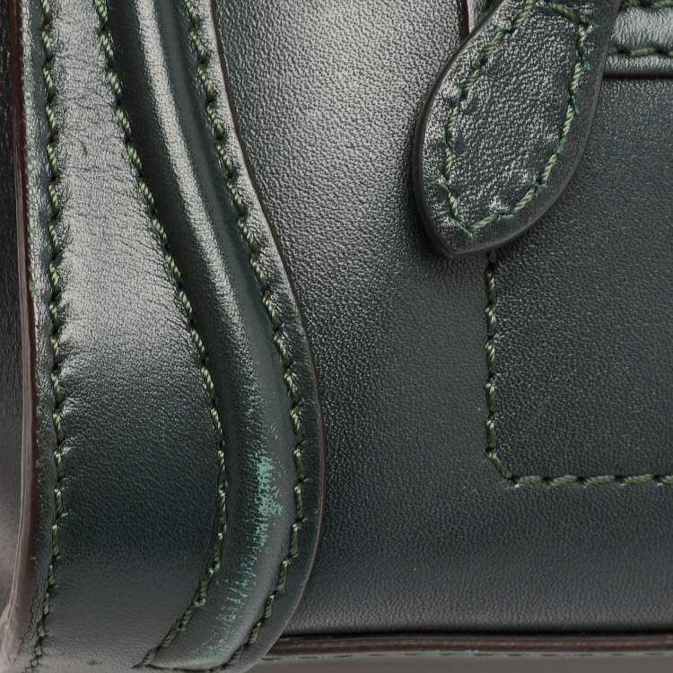 Pre Owned Celine Dark Green Leather Nano Luggage Tote