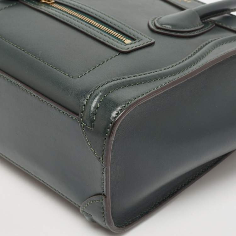 Pre Owned Celine Dark Green Leather Nano Luggage Tote