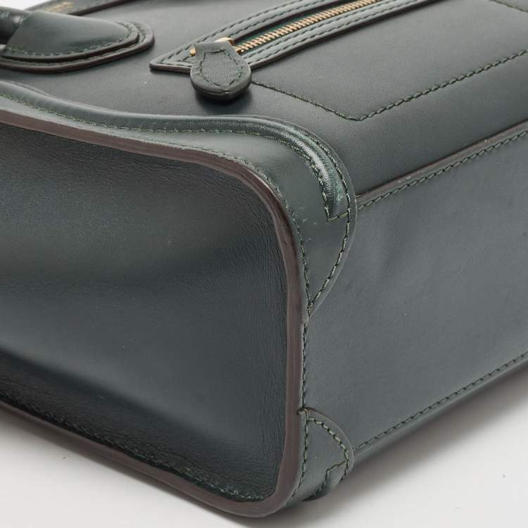 Pre Owned Celine Dark Green Leather Nano Luggage Tote