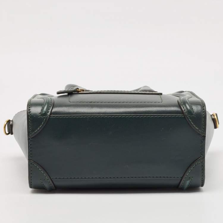 Pre Owned Celine Dark Green Leather Nano Luggage Tote