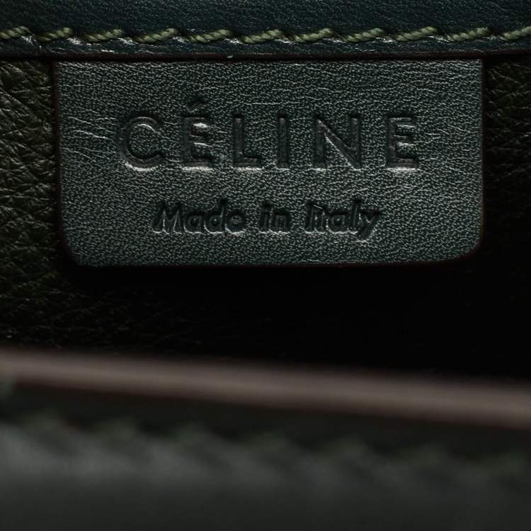Pre Owned Celine Dark Green Leather Nano Luggage Tote