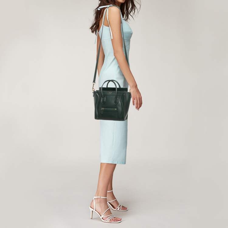 Pre Owned Celine Dark Green Leather Nano Luggage Tote