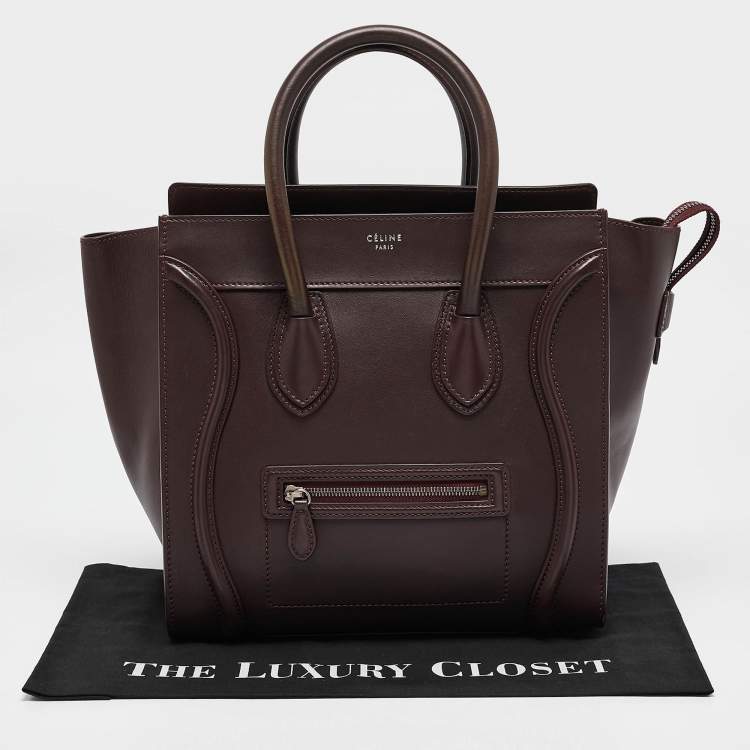 Pre Owned Celine Burgundy Leather Mini Luggage Tote