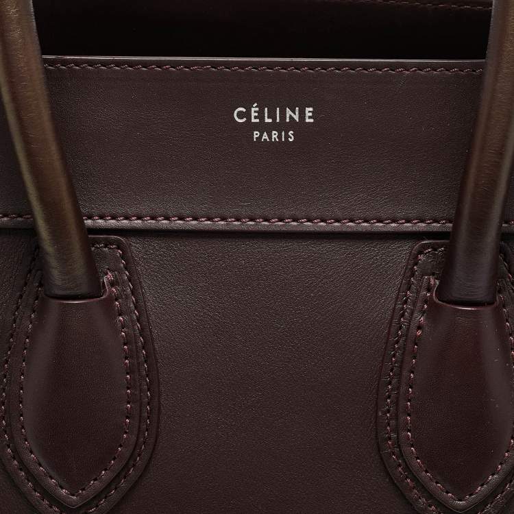 Pre Owned Celine Burgundy Leather Mini Luggage Tote