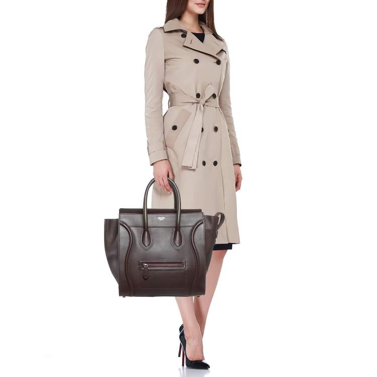Pre Owned Celine Burgundy Leather Mini Luggage Tote