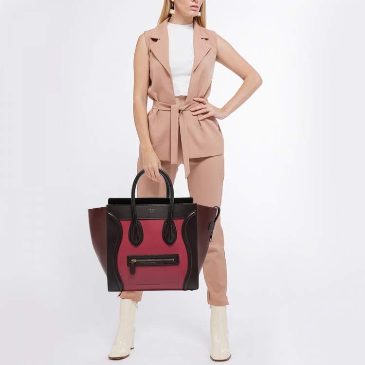 Pre Owned Celine Tricolor Leather Mini Luggage Tote