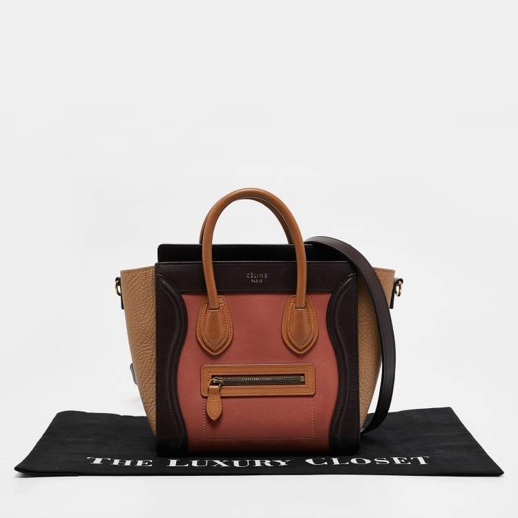 Pre Owned Celine Tricolor Leather Nano Luggage Tote