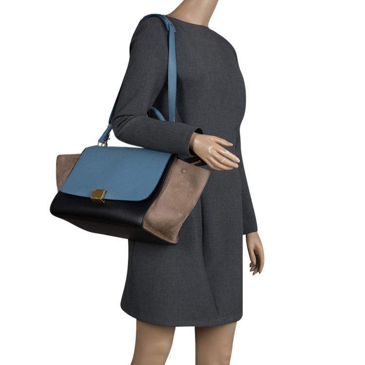 Pre Owned Celine Tri Color Leather Medium Trapeze Bag