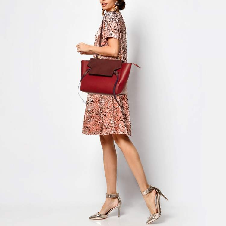 Pre Owned Celine Red/Brown Leather Mini Belt Top Handle Bag