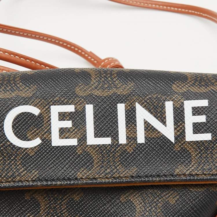 Pre Owned Celine Dark Brown Coated Canvas and Leather Triomphe Triangle Crossbody Bag