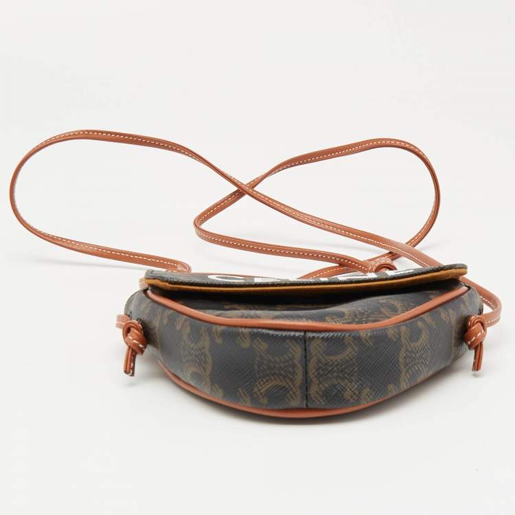Pre Owned Celine Dark Brown Coated Canvas and Leather Triomphe Triangle Crossbody Bag