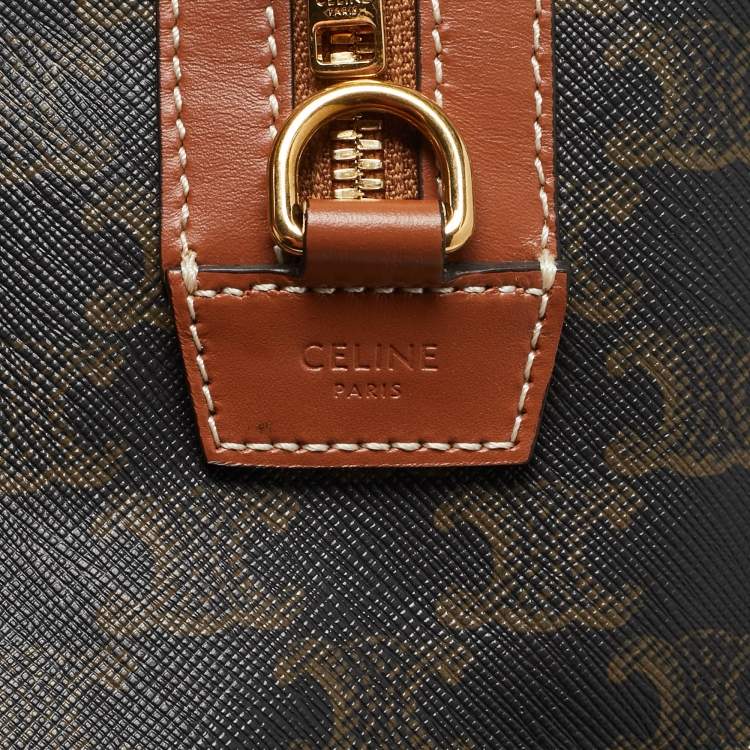 Pre Owned Celine Brown Triomphe Coated Canvas Large Voyage Duffle Bag