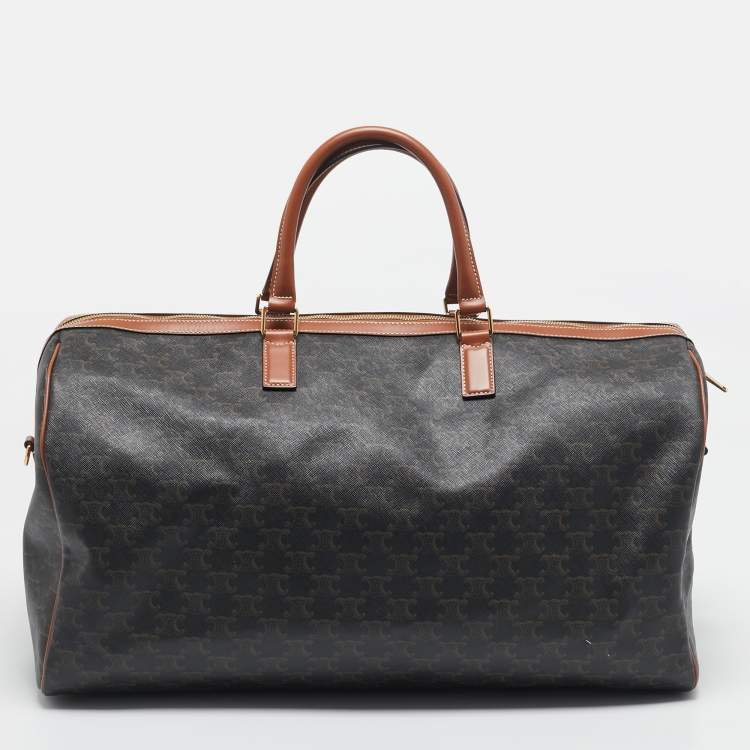 Pre Owned Celine Brown Triomphe Coated Canvas Large Voyage Duffle Bag