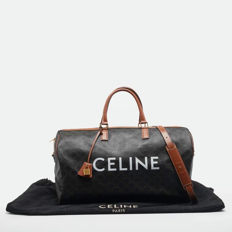 Pre Owned Celine Brown Triomphe Coated Canvas Large Voyage Duffle Bag