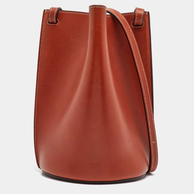 Pre Owned Celine Brown Leather Mini Pinched Bucket Bag