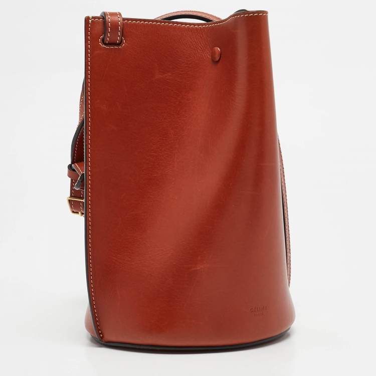 Pre Owned Celine Brown Leather Mini Pinched Bucket Bag