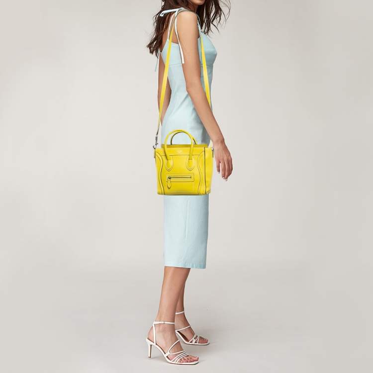 Pre Owned Celine Yellow Leather Nano Luggage Tote