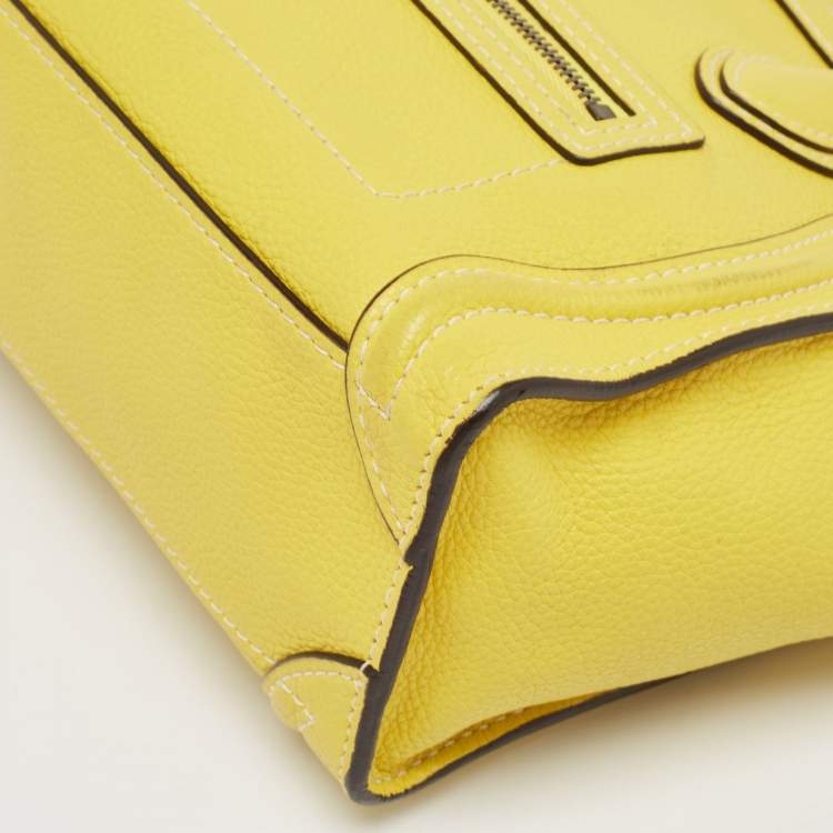 Pre Owned Celine Yellow Leather Nano Luggage Tote