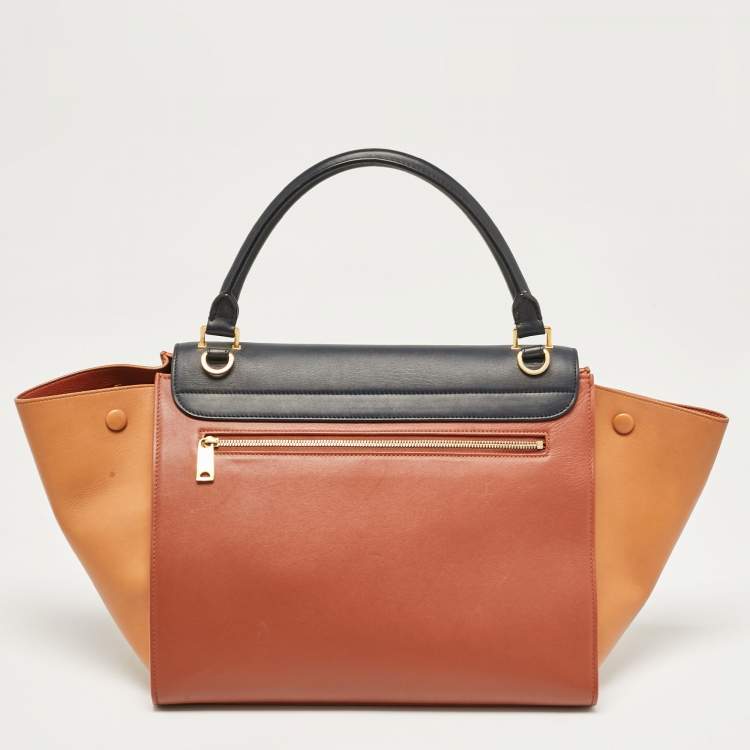 Pre Owned Celine Tricolor Leather Medium Trapeze Top Handle Bag