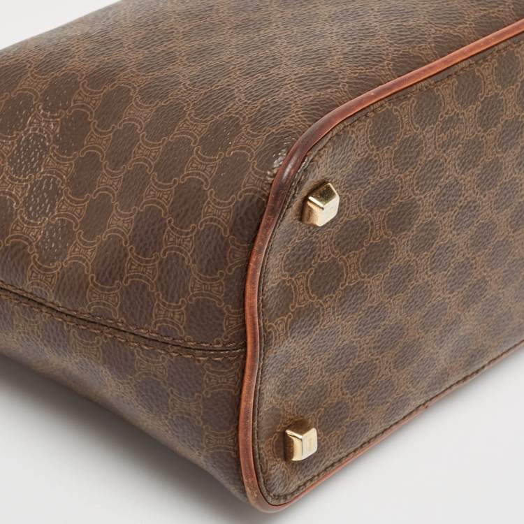 Pre Owned Celine Dark Brown Macadam Coated Canvas and Leather Pochette Bag